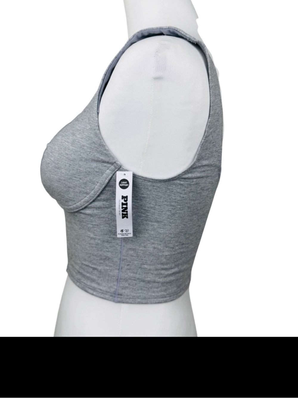 NWT PiNK Victoria's Secret All Day Cotton Longline Heather Gray Sports Bra Top - Picture 2 of 11